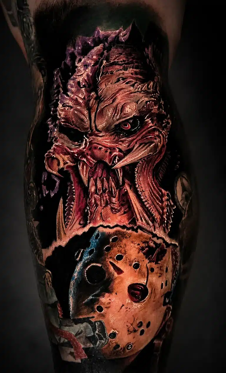 Freddy and Jason Color Horror Tattoo — FIRME COPIAS Culebra Color Freddy and Jason horror tattoo from FIRME COPIAS Culebra